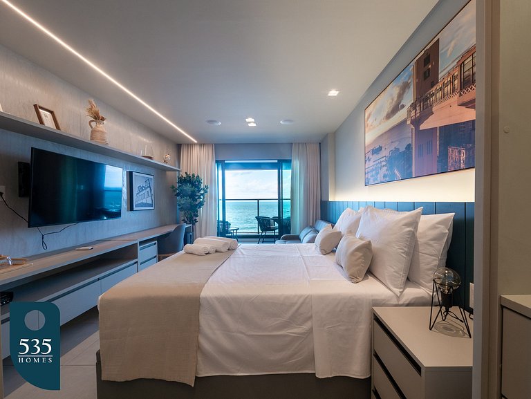 Conforto em studio com mar à vista na Armação