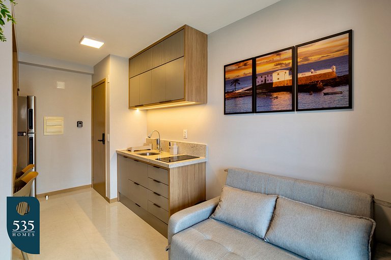 Quarto e sala moderno a 700m do Salvador Shopping