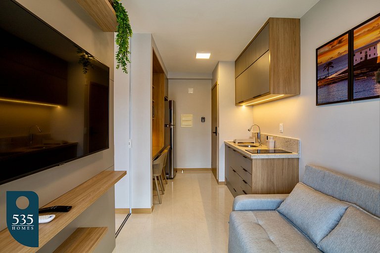Quarto e sala moderno a 700m do Salvador Shopping