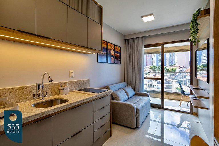 Quarto e sala moderno a 700m do Salvador Shopping