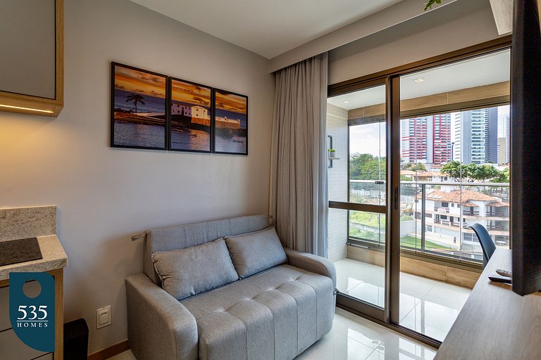 Quarto e sala moderno a 700m do Salvador Shopping