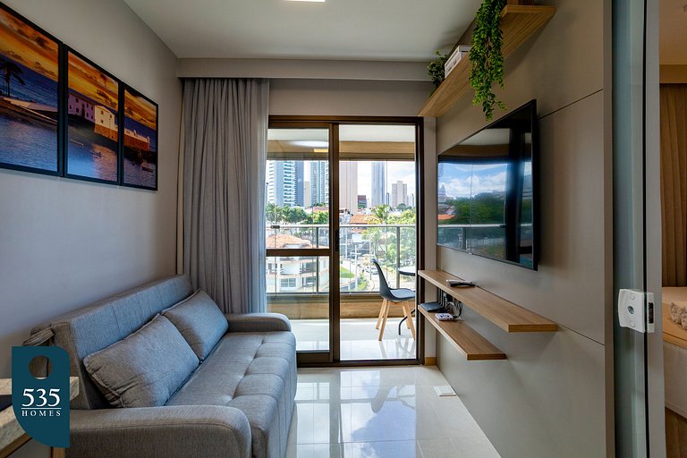 Quarto e sala moderno a 700m do Salvador Shopping