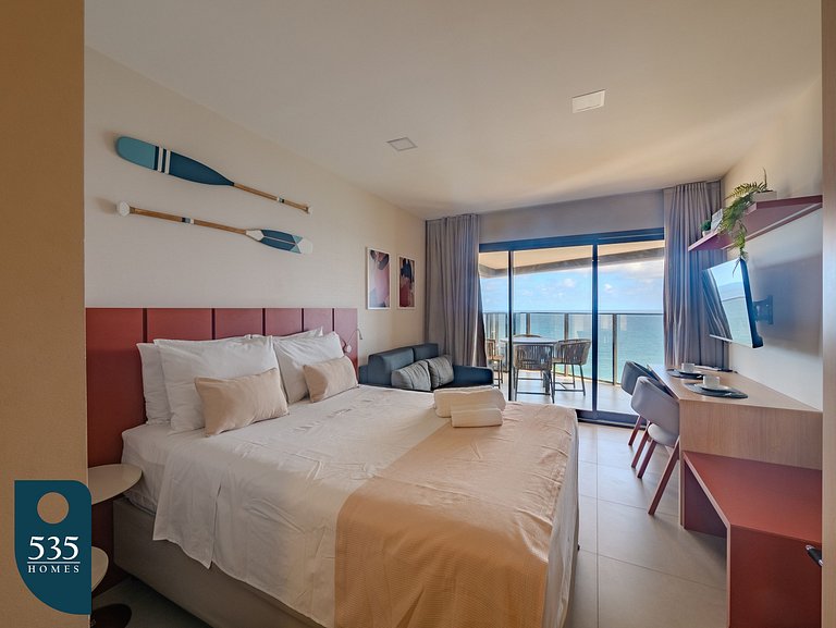 Vista direta para o Morro do Cristo e o mar