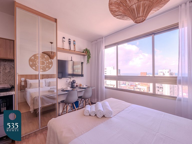 Descanse em apartamento vista mar na barra