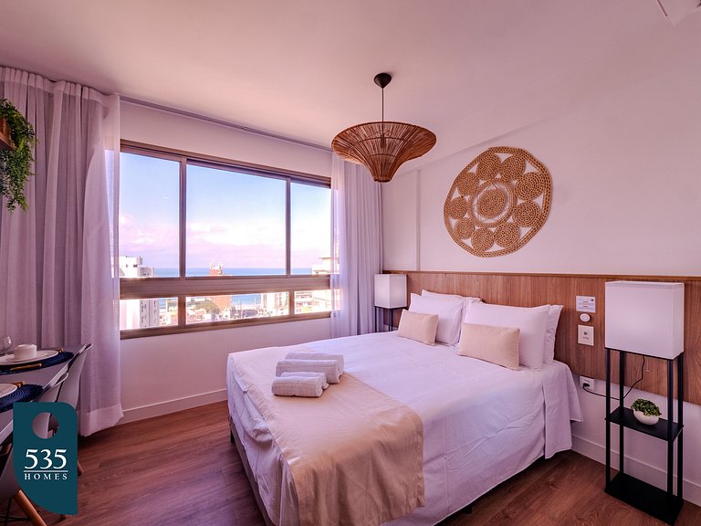 Descanse em apartamento vista mar na barra