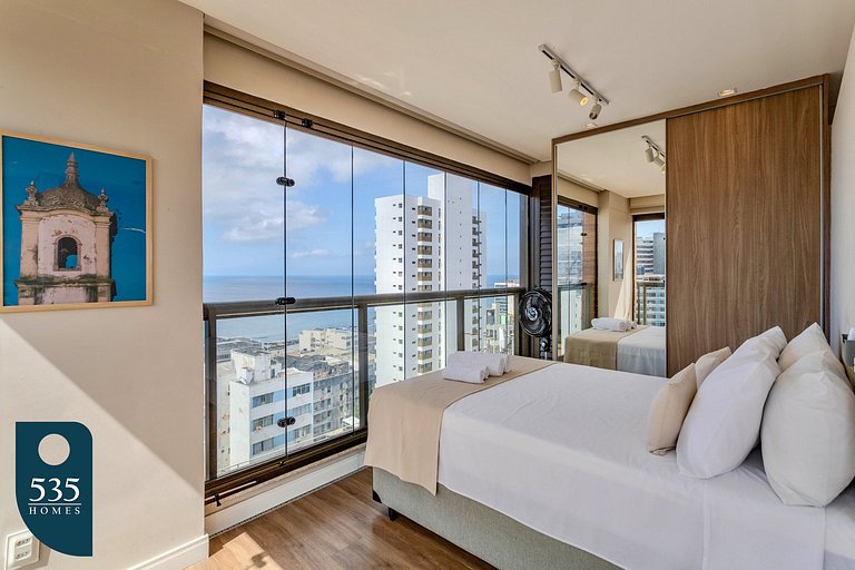 Viva com conforto na Barra com vista mar